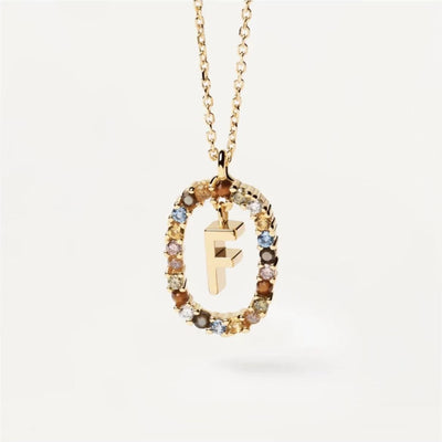 Colored Rhinestone Necklace 26 Alphabet Necklace 18K Gold Plated