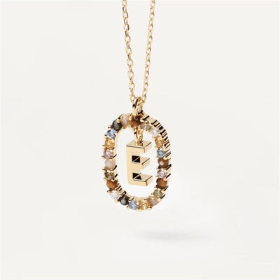 Colored Rhinestone Necklace 26 Alphabet Necklace 18K Gold Plated