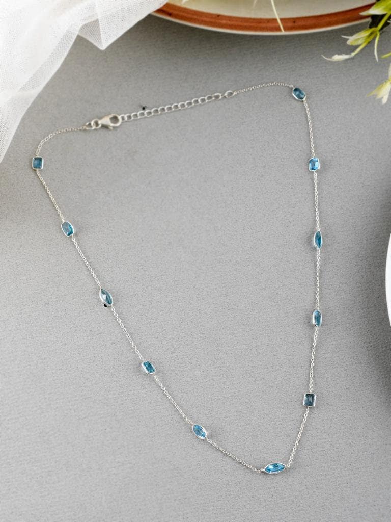 Natural Blue Topaz Necklace Top Quality 925 Silver Necklace Blue Topaz Gemstone Necklace Sterling Silver Handmade Blue Topaz Necklace 18Cm