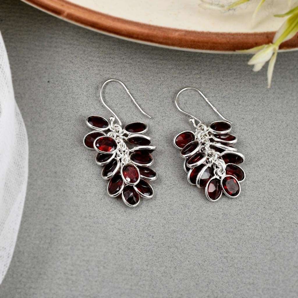 Natural Garnet Earrings Sterling Silver Top Quality 925 Silver Garnet Gemstone Earrings Garnet Gemstone