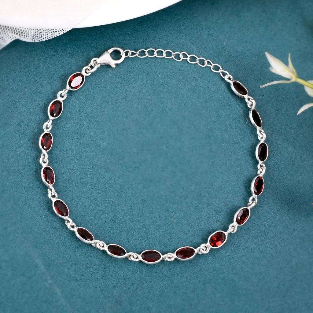 Natural Garnet Bracelet Sterling Silver Top Quality 925 Silver Garnet Gemstone Bracelet Garnet Gemstone