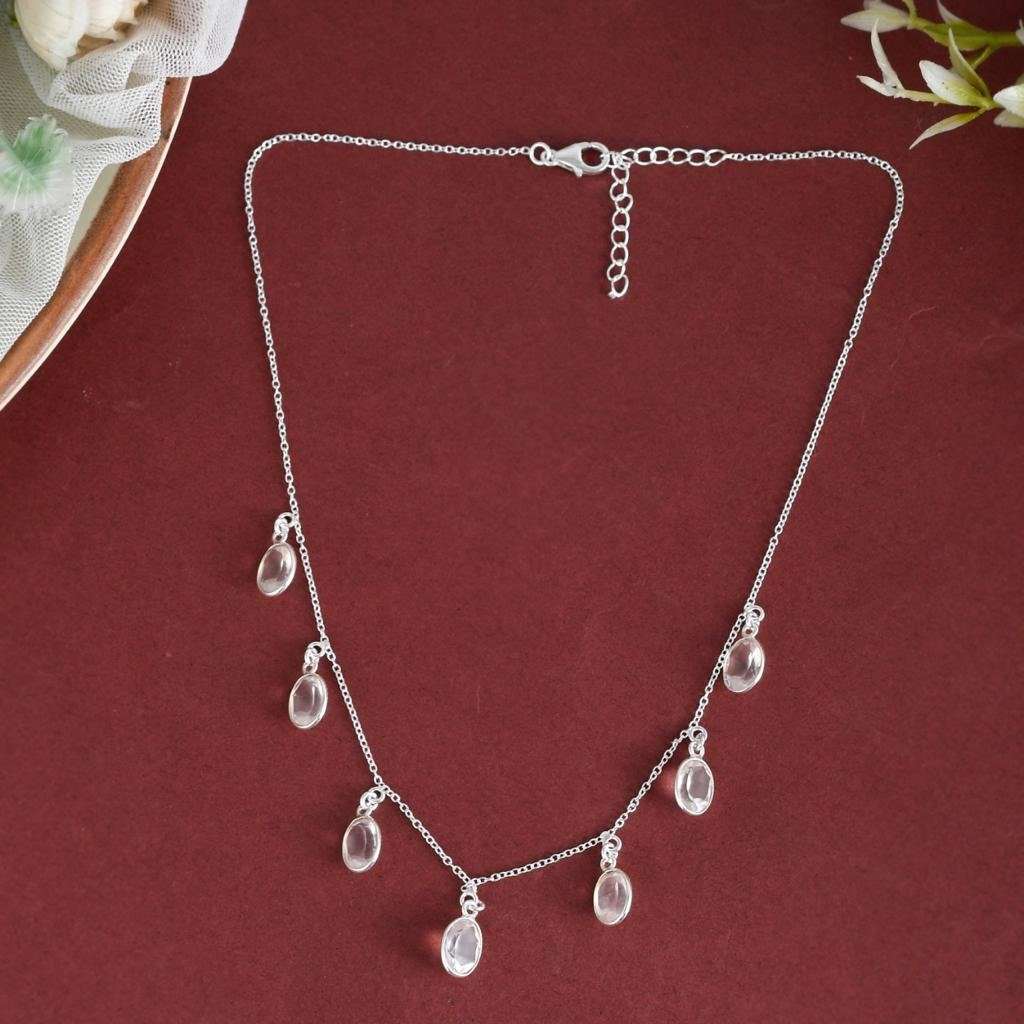 Natural Clear Quartz Necklace Sterling Silver Top Quality 925 Silver Clear Quartz Gemstone  Necklace Clear Quartz Gemstone Necklace 18Cm