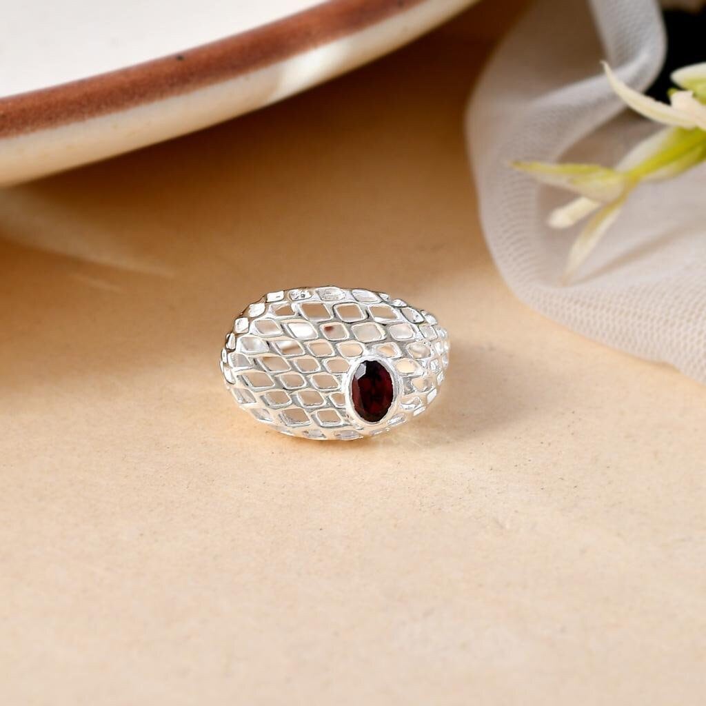 Natural Garnet Ring Sterling Silver Top Quality 925 Silver Garnet Gemstone Ring Garnet Gemstone