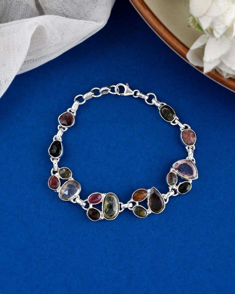 Multi Tourmaline Bracelet Top Quality 925 Silver Bracelet Natural Tourmaline Gemstone Handmade Tourmaline Sterling Silver Bracelet .