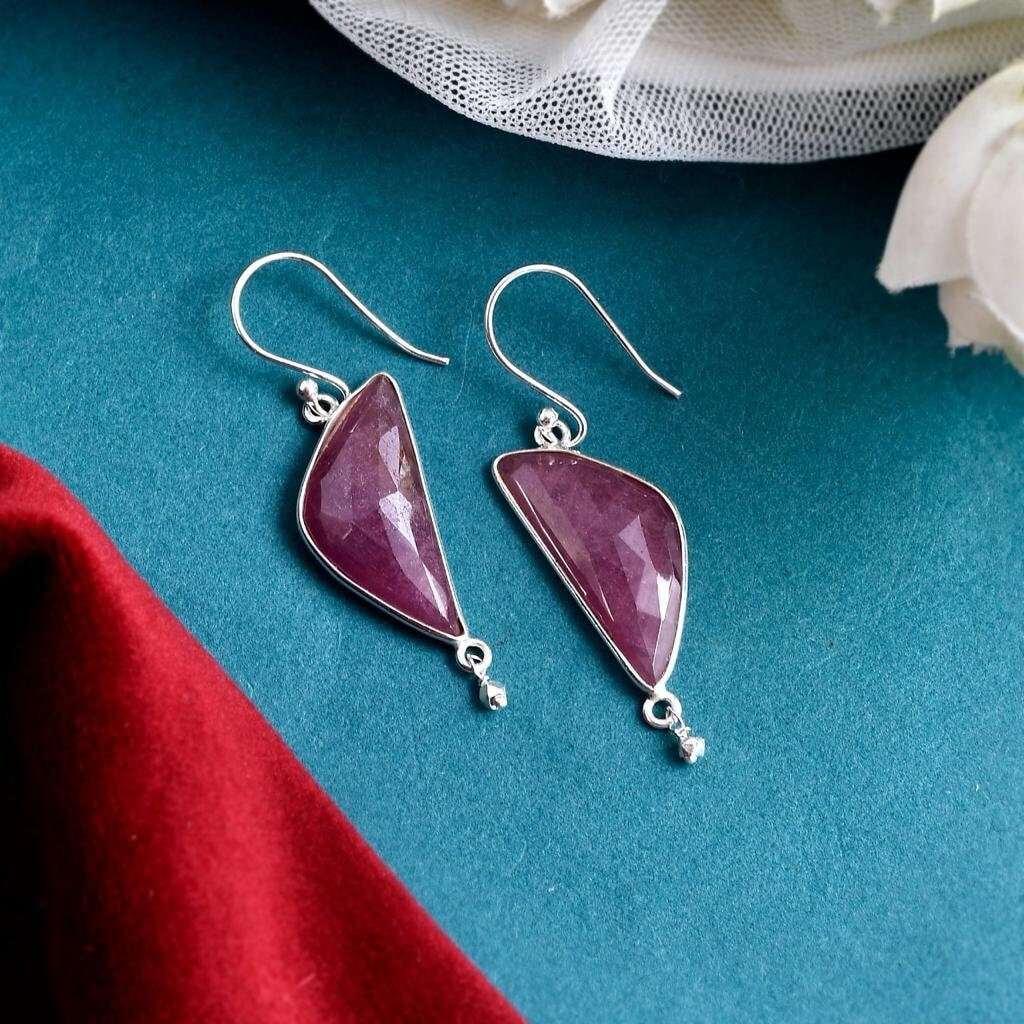 Natural Ruby Earrings Top Quality 925 Silver Earrings Natural Ruby Gemstone Handmade Ruby Sterling Silver Earrings