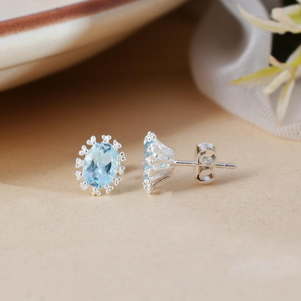 Natural Blue Topaz Earrings Top Quality 925 Silver Earrings Blue Topaz Gemstone Handmade Blue Topaz Sterling Silver Earrings