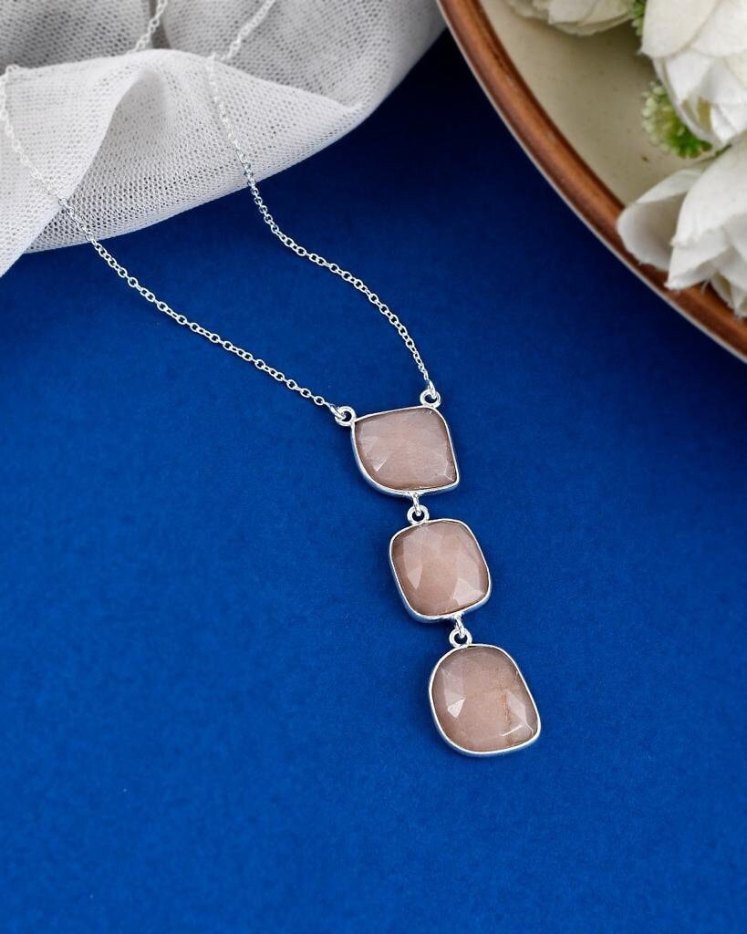 Natural Rose Quartz Necklace Top Quality 925 Silver Necklace Rose Quartz Gemstone Necklace Handmade Rose Quartz Sterling Silver 18Cm