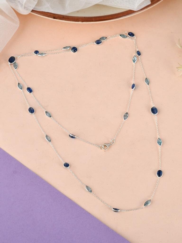 Natural Kyanite Necklace Top Quality 925 Silver Necklace Kyanite Gemstone Long Necklace Handmade Kyanite Sterling Silver 26Cm