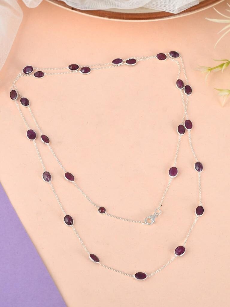 Natural Ruby Necklace Sterling Silver Top Quality 925 Silver Multi Gemstone  Necklace Ruby  Gemstone Necklace 26Cm