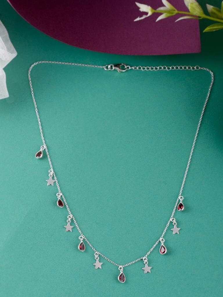 Natural Garnet Necklace Sterling Silver Top Quality 925 Silver Garnet Gemstone  Necklace Garnet Gemstone Necklace 18Cm