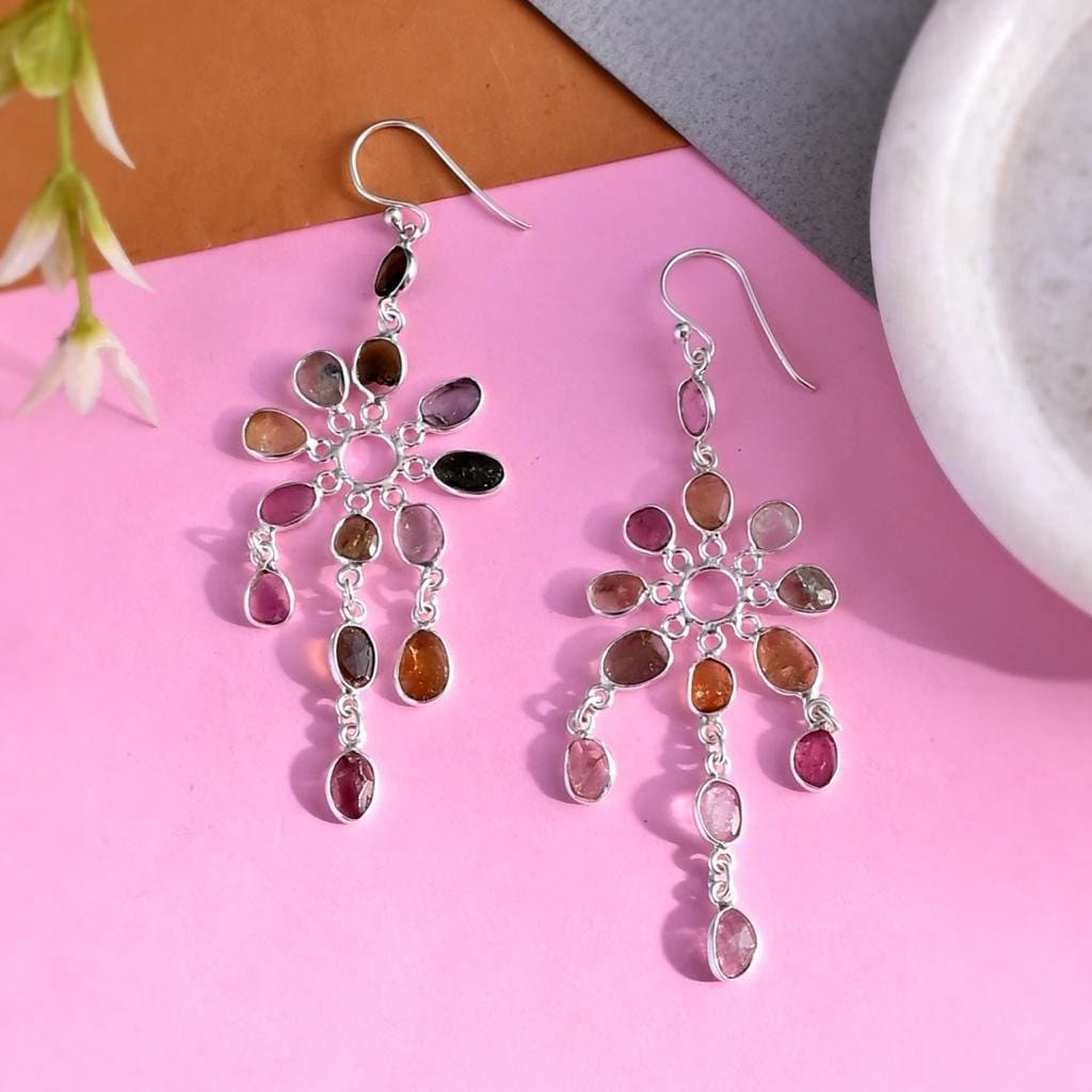 Multi Tourmaline Earrings Top Quality 925 Silver Earrings Natural Tourmaline Gemstone Handmade Tourmaline Sterling Silver Earrings