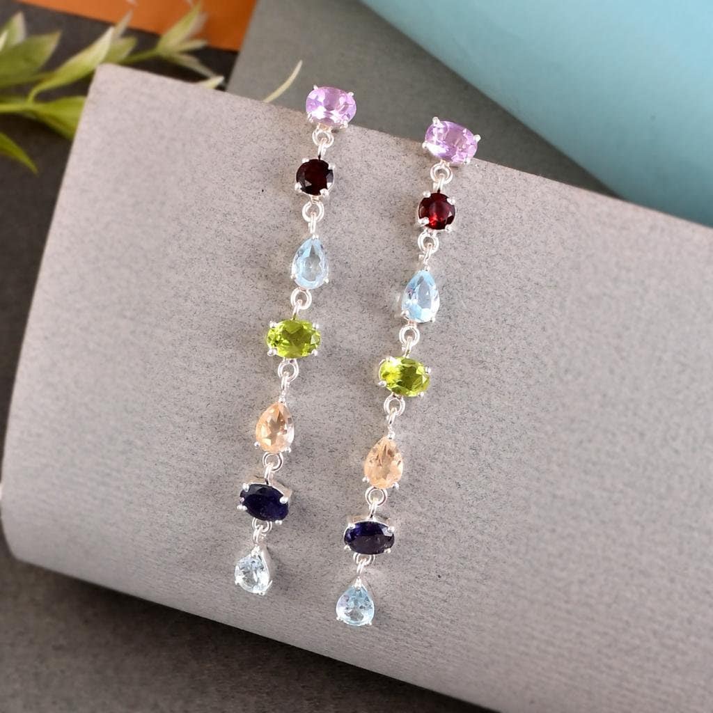 Peridot Zircon Sapphire Earrings Blue Topaz Citrine Garnet Top Quality 925 Silver Multi Gemstone Sterling Silver Earrings