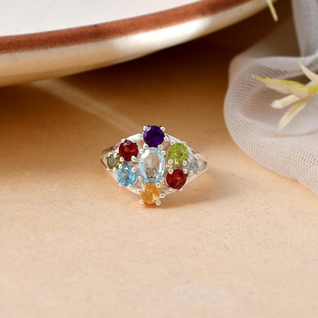 Garnet Zircon Peridot Sapphire Blue Topaz Ring Top Quality 925 Silver Multi Gemstone  Ring Sterling Silver Handmade Ring