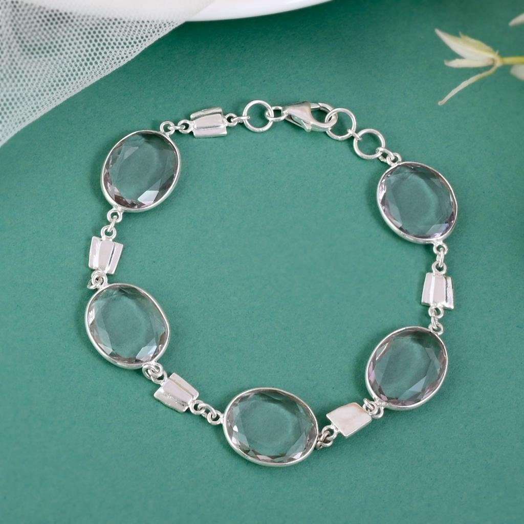 Natural Clear Quartz Bracelet Sterling Silver Top Quality 925 Silver Clear Quartz Gemstone Bracelet Clear Quartz Gemstone Bracelet