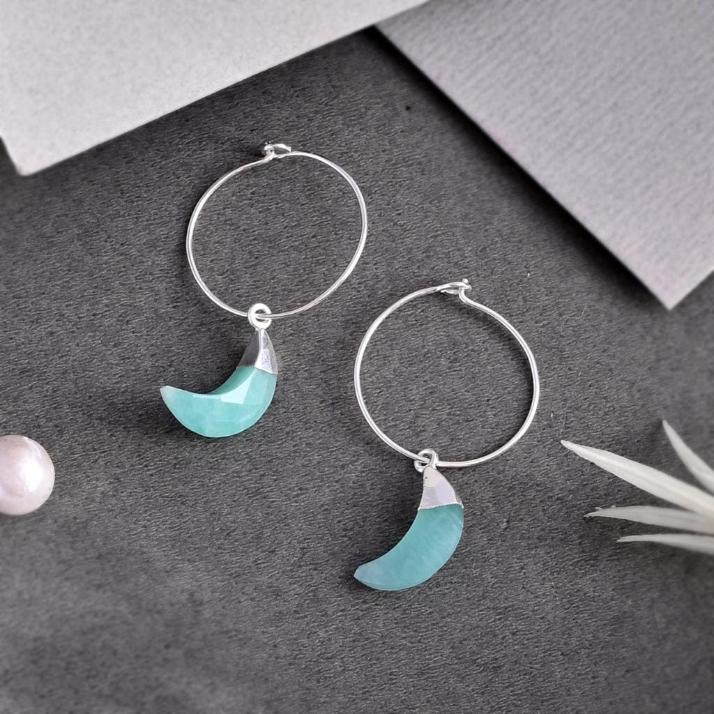 Natural Chalcedony Earrings Top Quality 925 Silver Earrings Chalcedony Gemstone moon Shape Handmade Chalcedony Sterling Silver Earrings