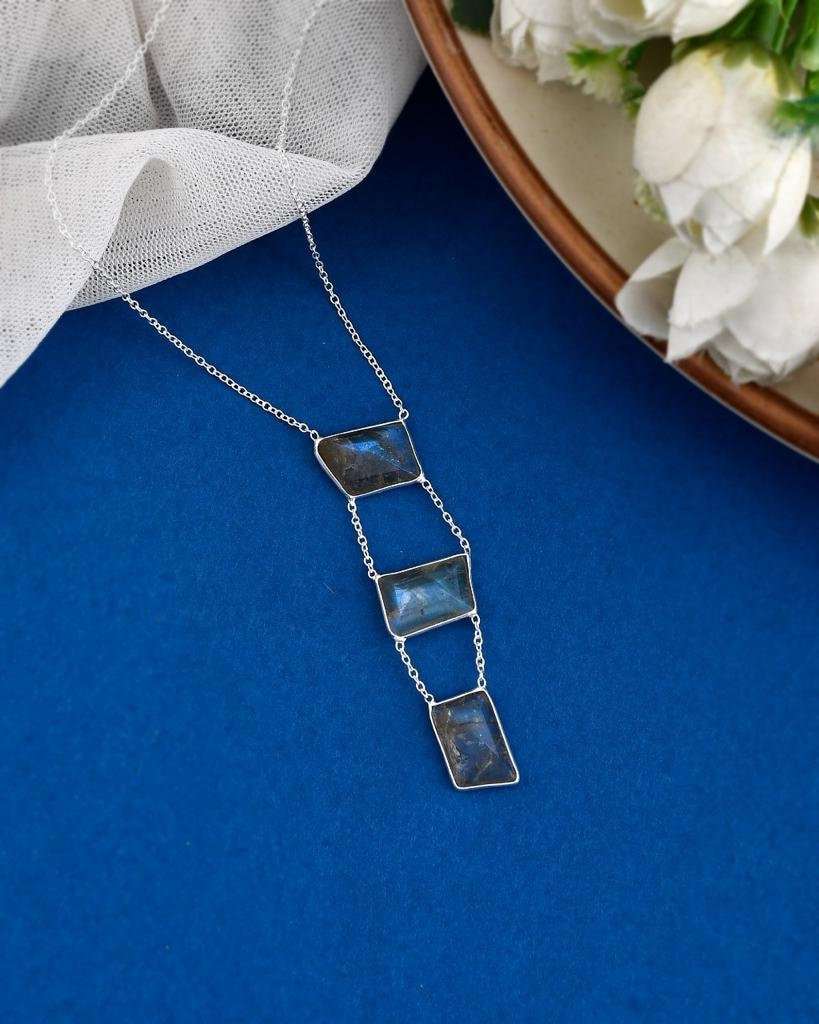 Natural Labradorite Necklace Top Quality 925 Silver Necklace Cabochon Labradorite  Gemstone Necklace Handmade Sterling Silver 18Cm